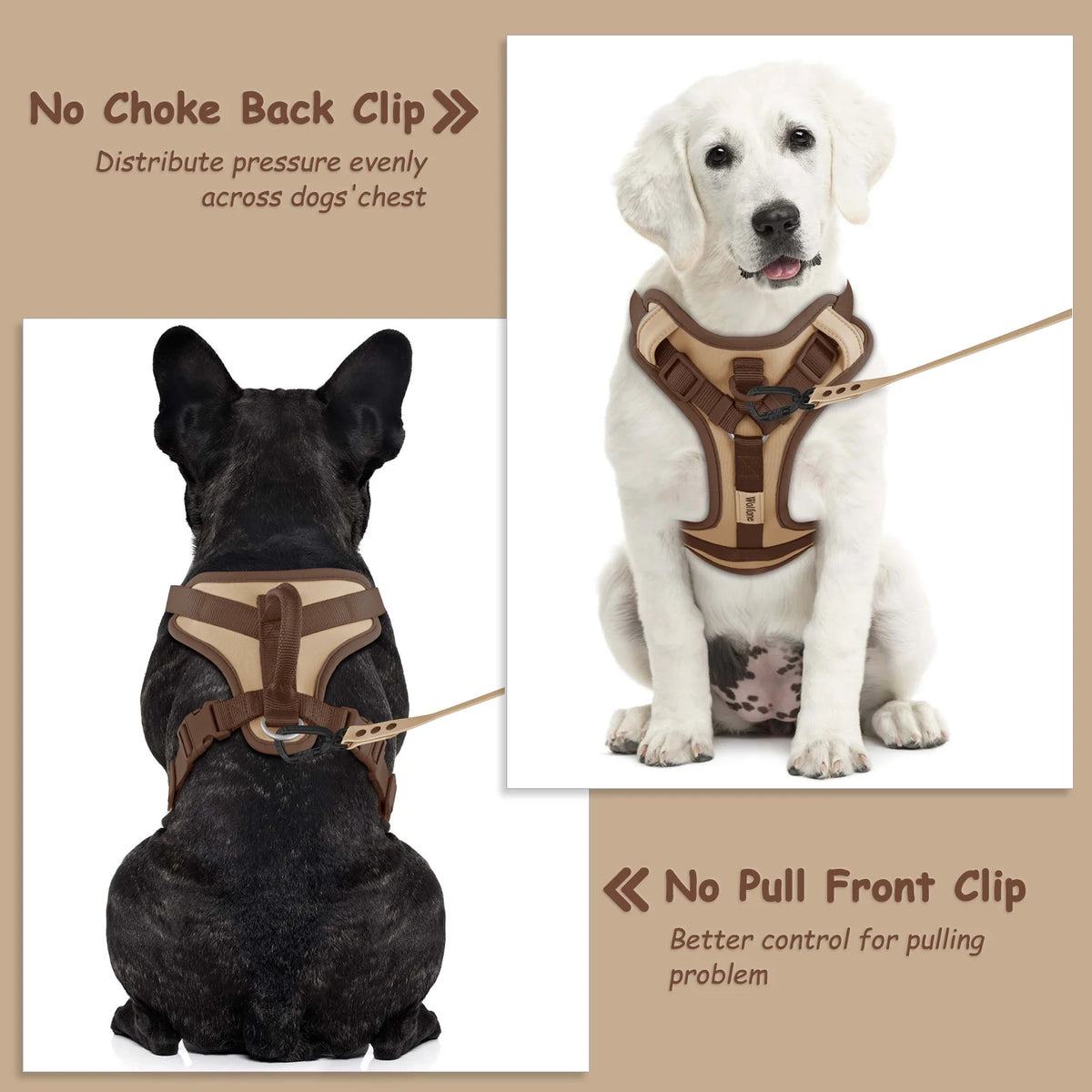 luxury chocolate no-pull dog harness for small, medium, large dogs