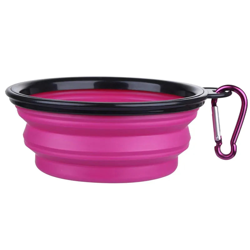 folding silicone dog bowl with carabiner – portable travel feeder