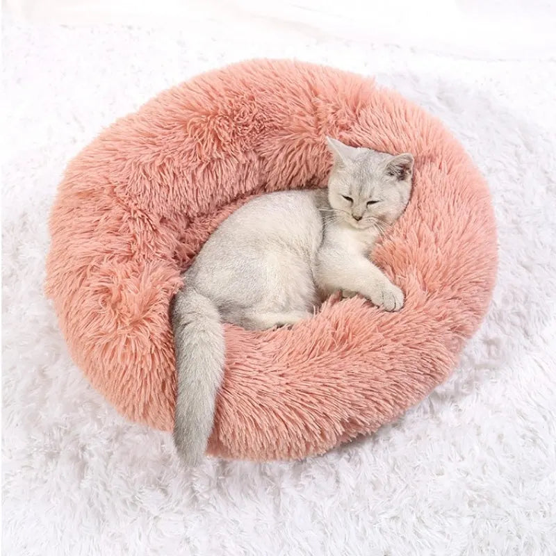 soft plush round pet bed for dogs & cats, 6 sizes, machine washable