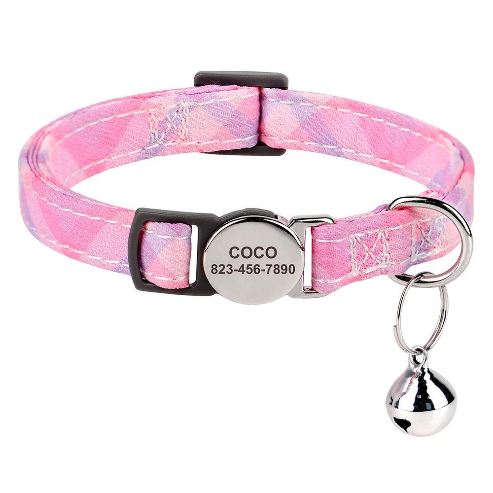 personalized cat collar with bell - free engraved, breakaway safe