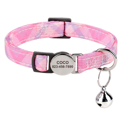 Personalized Cat Collar with Bell - Free Engraved, Breakaway Safe