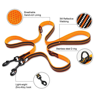 7-in-1 Multi-Function Hands-Free Dog Lead - Reflective, Walk 2 Dogs