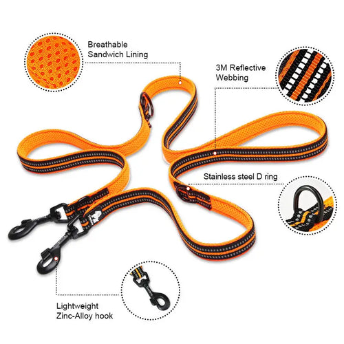 7-in-1 Multi-Function Hands-Free Dog Leash - Reflective, Walk 2 Dogs
