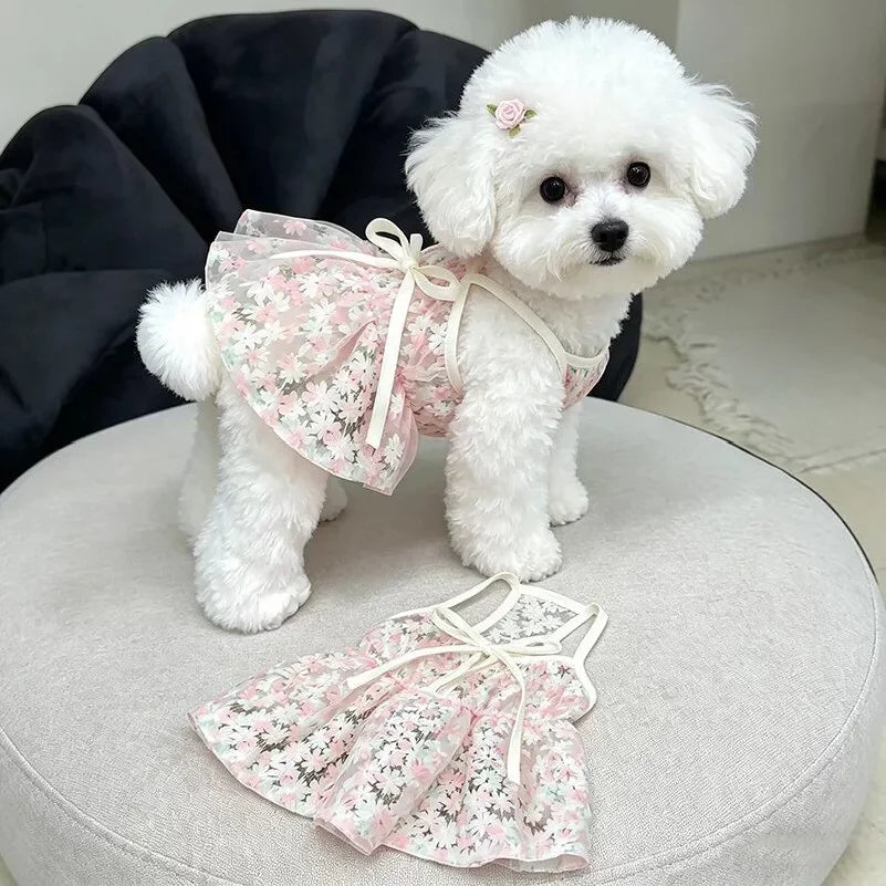 cherry blossom princess dog skirt - soft, breathable small dog dress