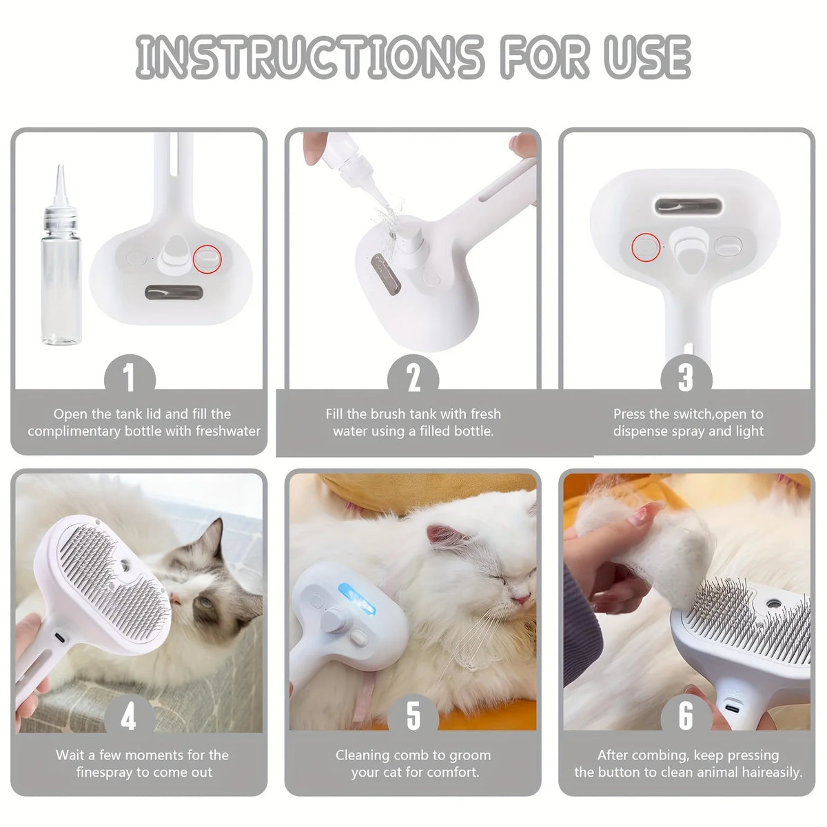 oyes grooming comb – mist spray detangling brush for pets