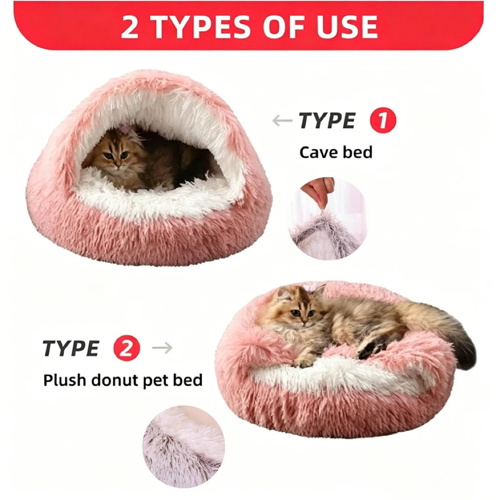 cozy shell-shaped plush cat bed, warm semi-enclosed nest for puppies