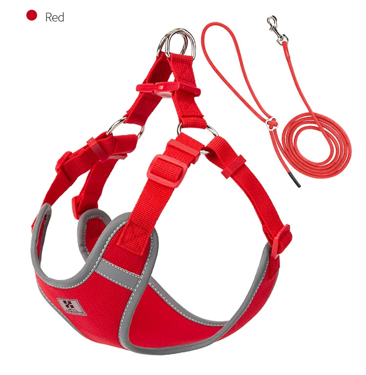 reflective adjustable pet harness & leash set for small/medium dogs