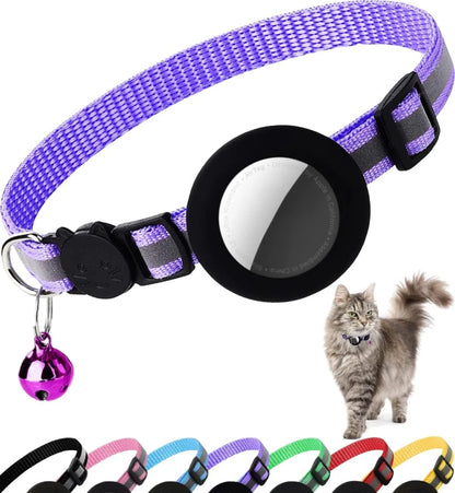 Reflective Cat Collar with Bell - Breakaway AirTag Holder for Cats