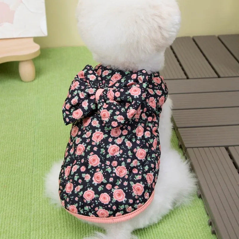 floral winter pet coat for puppies and cats warm plush jacket