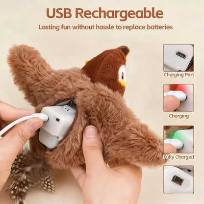 Interactive Plush Bird Cat Toy - Rechargeable Chirping & Flapping