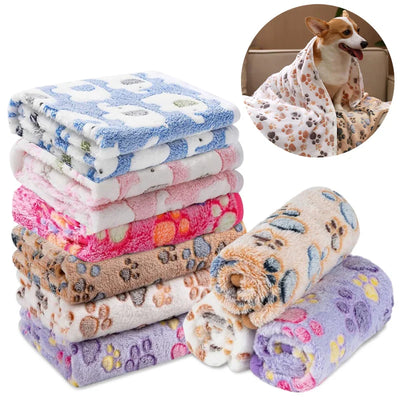 Soft Fluffy Pet Blanket with Cute Paw or Elephant Pattern for Dogs and Cats