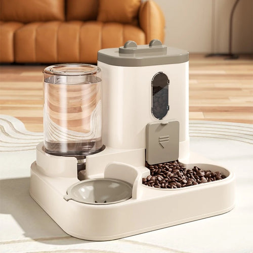 Gravity Cat & Dog Feeder with Water Fountain, Spill-Proof Bowl