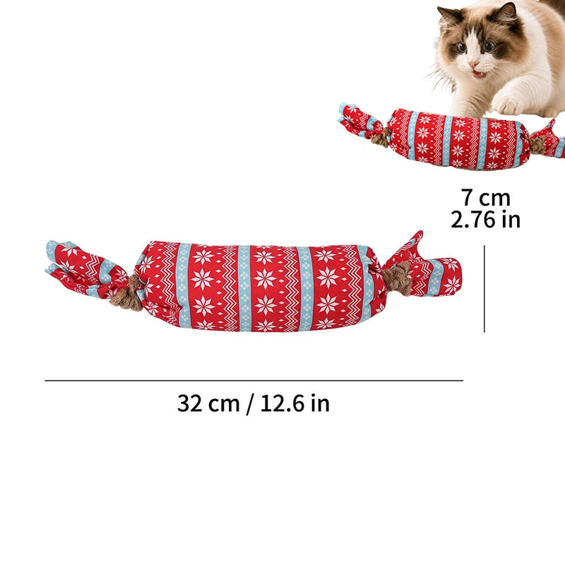 christmas candy cat toy with crinkle paper plush chew toy for kittens