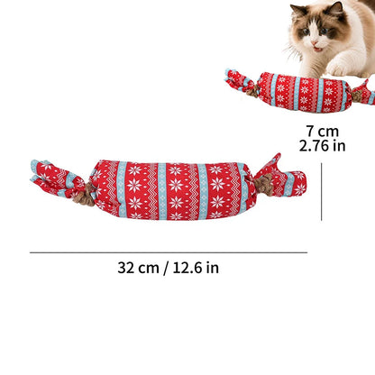 Christmas Candy Cat Toy with Crinkle Paper Plush Chew Toy for Kittens