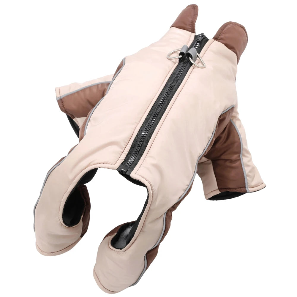 warm waterproof pet jumpsuit with d-ring, reflective winter dog & cat coat