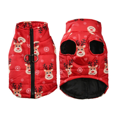Warm Christmas Dog Jacket with D-Ring for Small and Medium Dogs