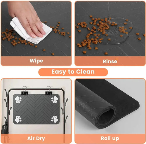 Absorbent Waterproof Pet Feeding Mat with Non-Slip Rubber Backing