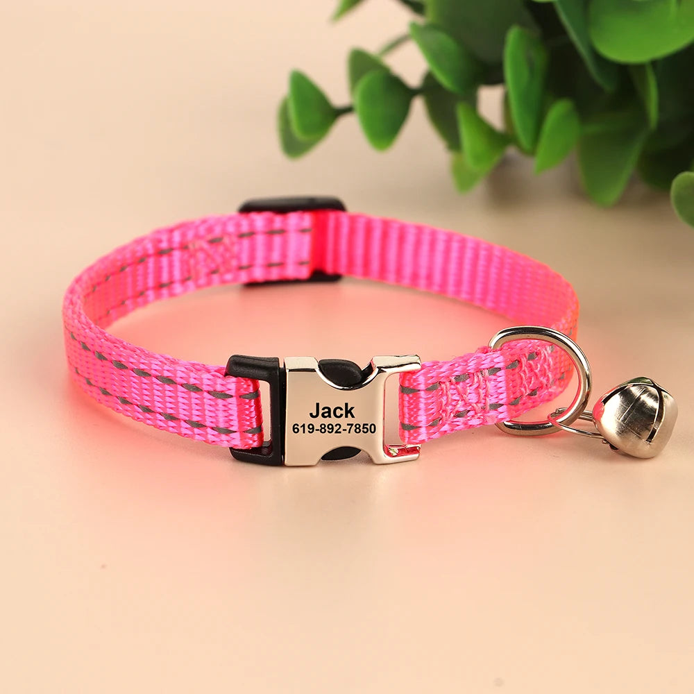 personalized cat collar with bell - free engraved, breakaway safe