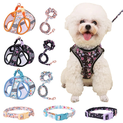 Soft Puppy Harness, Leash & Collar Set – Adjustable Pet Vest Set