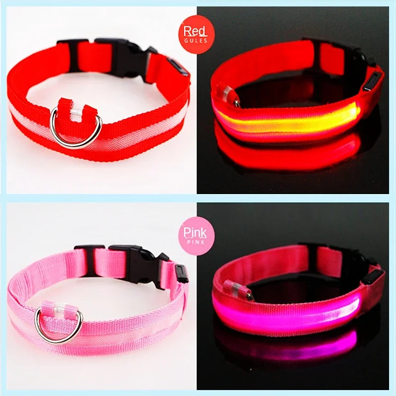 3 modes rechargeable led dog collar - adjustable night safety glow collar