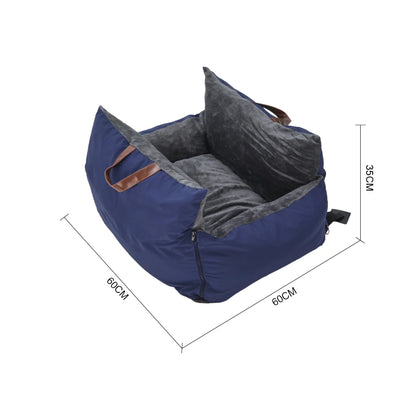 Plush Pet Car Seat Bed for Cats & Puppies with Safety Buckle and Strap