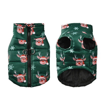 Warm Christmas Dog Jacket with D-Ring for Small and Medium Dogs