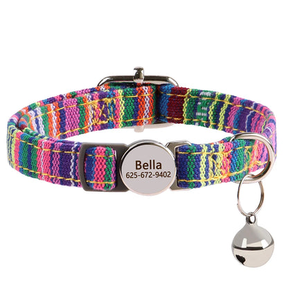 Personalized Cat Collar with Bell - Free Engraved, Breakaway Safe