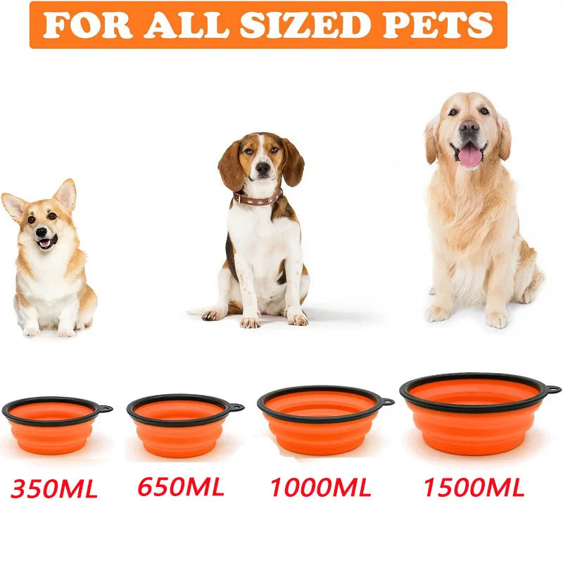 folding silicone dog bowl with carabiner – portable travel feeder