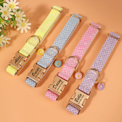 Personalized Bling Dog Collar - Free Engraved ID Tag & Flower Charm