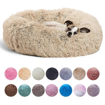 Round Plush Dog Bed, Warm Non-Slip Washable Bed for Dogs & Small Cats