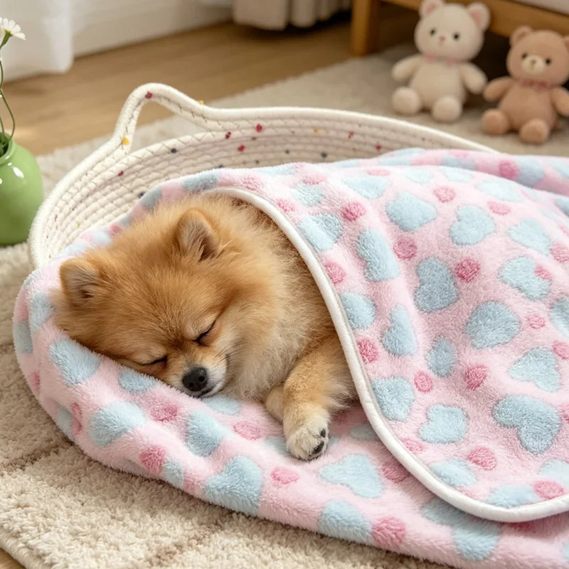 soft plush heart print pet blanket - machine washable, all season