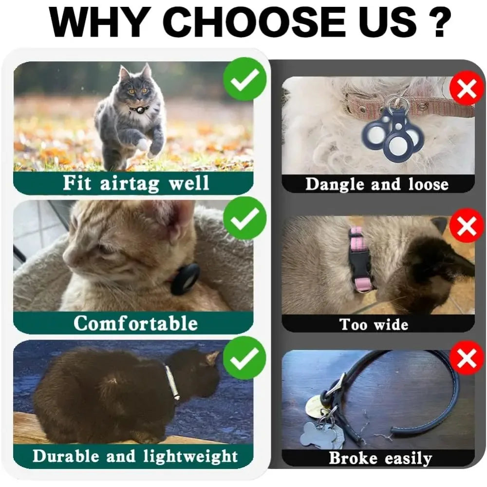 reflective cat collar with bell - breakaway airtag holder for cats