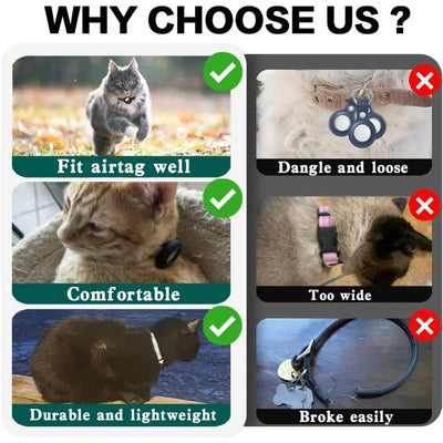 Reflective Cat Collar with Bell - Breakaway AirTag Holder for Cats