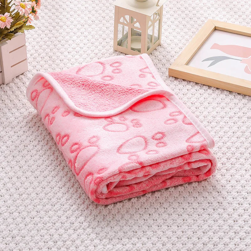 soft fluffy paw print pet blanket for puppies and cats warm flannel mat
