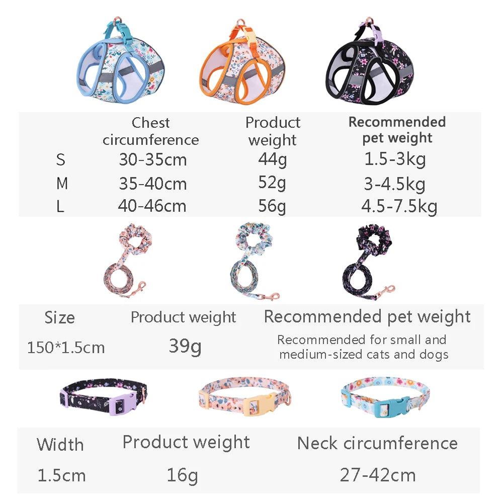 soft puppy harness, leash & collar set – adjustable pet vest set