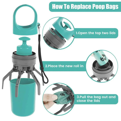 Portable No-Touch Pooper Scooper – Dog Waste Grabber with Bags