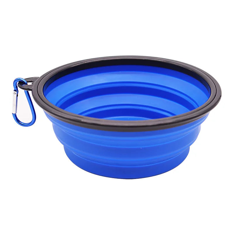 folding silicone dog bowl with carabiner – portable travel feeder