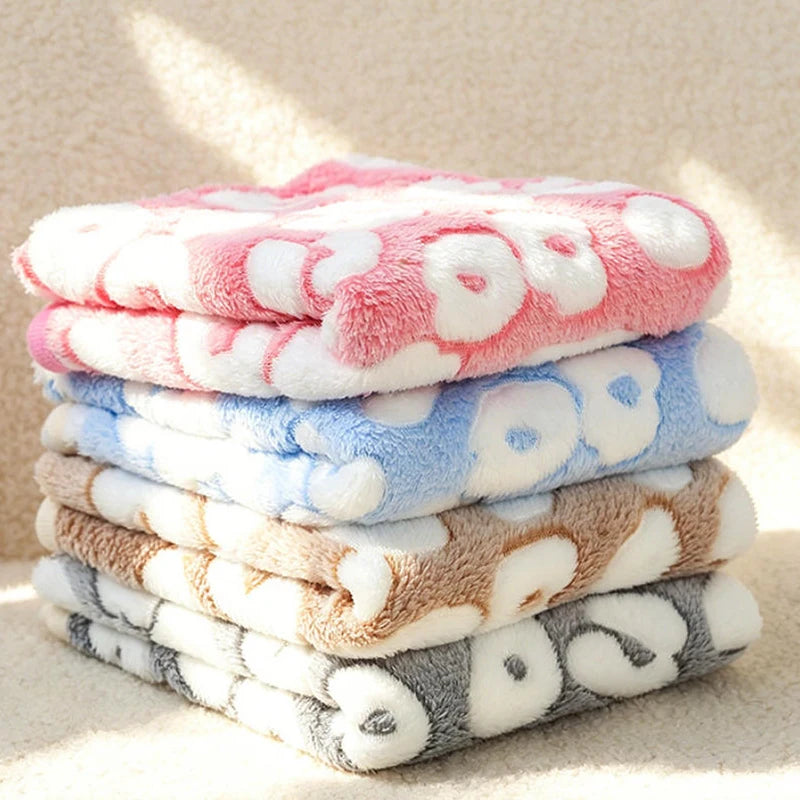 soft fluffy paw print pet blanket for puppies and cats warm flannel mat