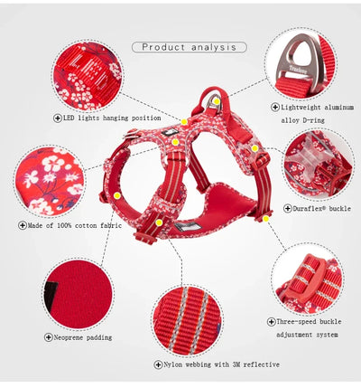Floral Cotton No-Pull Dog Harness with Padded Comfort, Adjustable