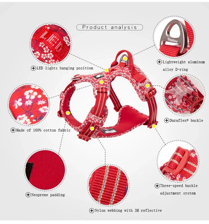 Floral Cotton No-Pull Dog Harness with Padded Comfort, Adjustable