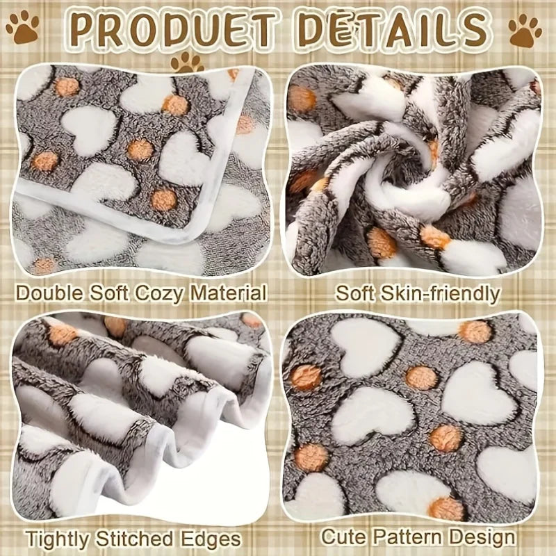 soft plush heart print pet blanket - machine washable, all season