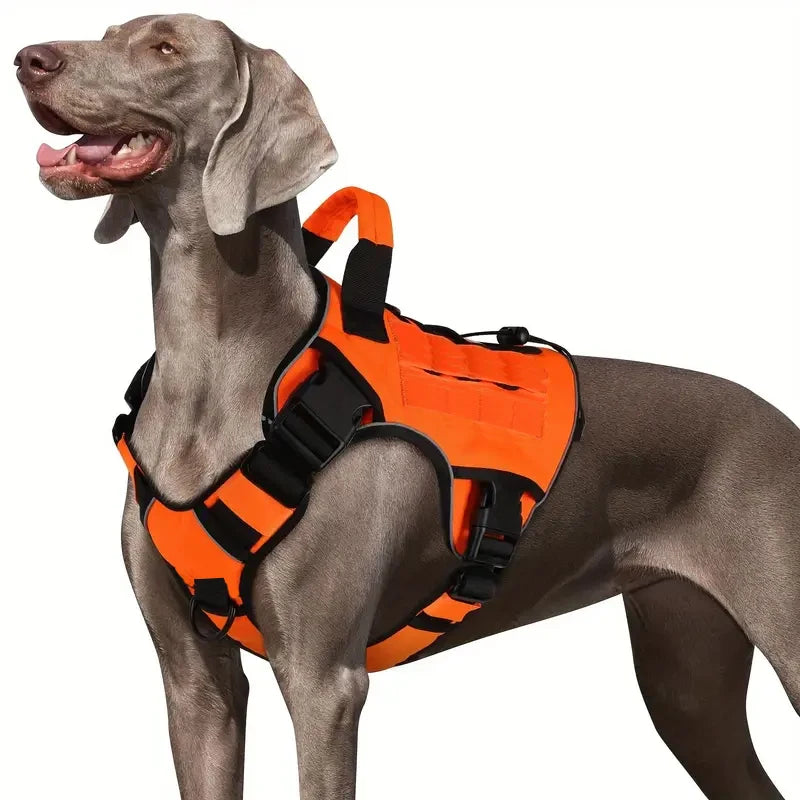 adjustable no-pull tactical dog harness with handle, reflective trim