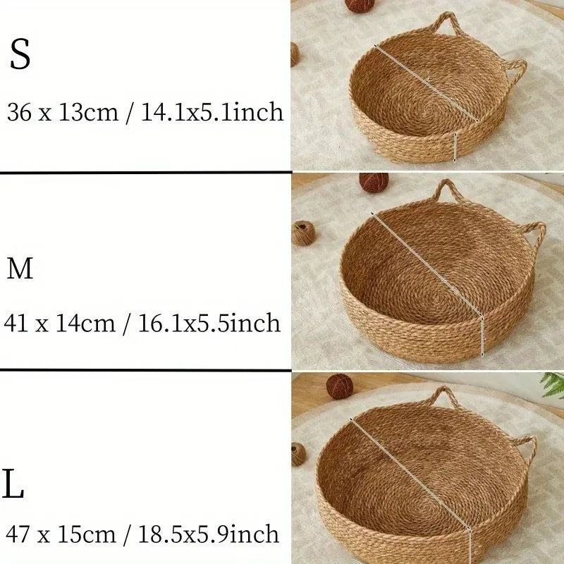 four seasons woven cat bed – breathable rattan cat nest