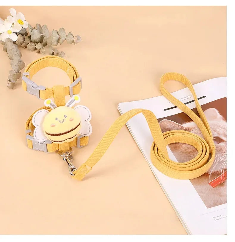 cute bee cat harness & leash set – adjustable walking vest