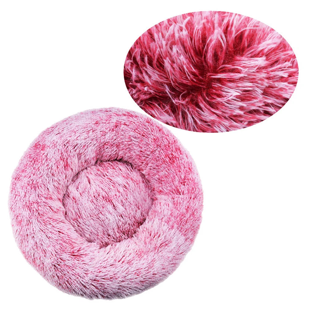 round plush dog bed, warm non-slip washable bed for dogs & small cats