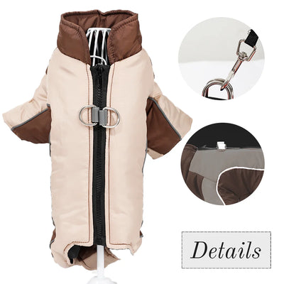 Warm Waterproof Pet Jumpsuit with D-Ring, Reflective Winter Dog & Cat Coat