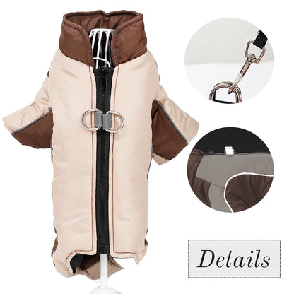 Warm Waterproof Pet Jumpsuit with D-Ring, Reflective Winter Dog & Cat Coat
