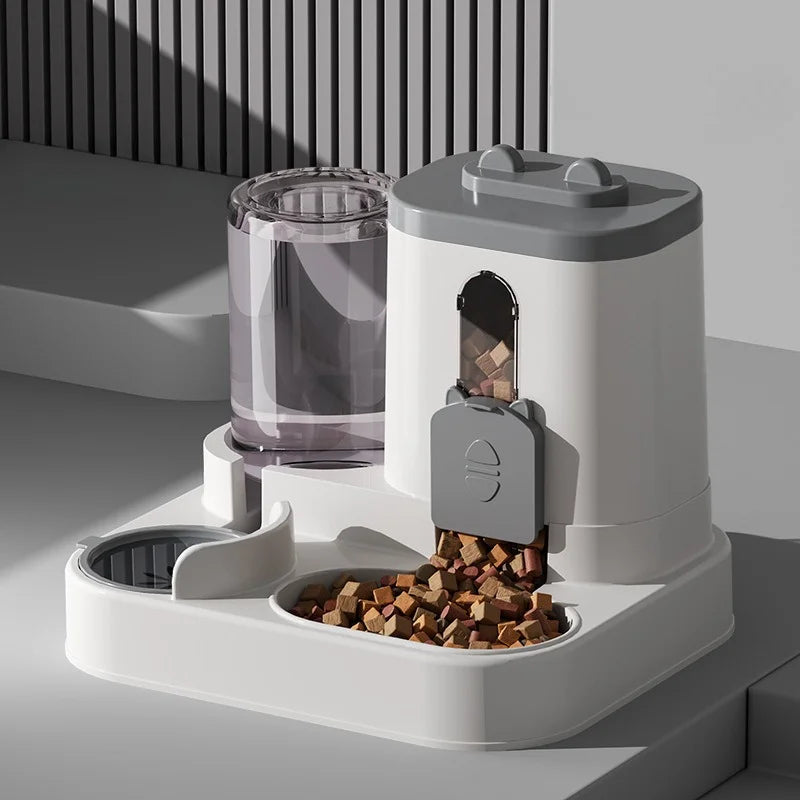 gravity cat & dog feeder with water fountain, spill-proof bowl