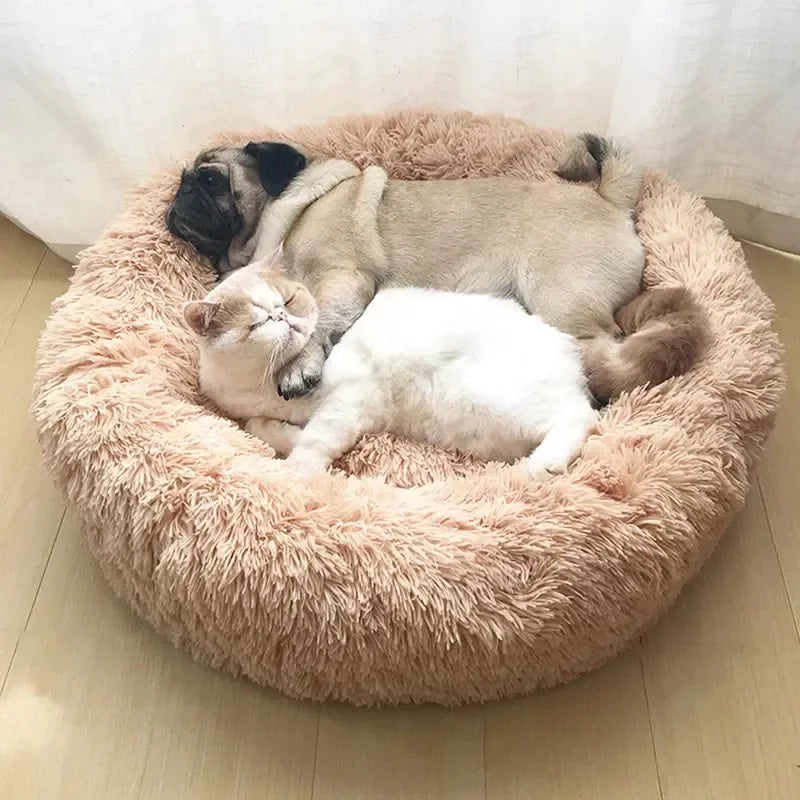 soft plush round pet bed for dogs & cats, 6 sizes, machine washable