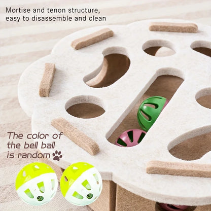 Interactive Felt Cat Puzzle Toy – Maze Tunnel with Bell Ball